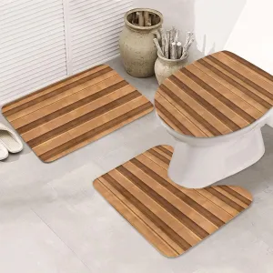 Soft and Comfortable Flannel Bathroom Non Slip Rugs,Super Absorbent Anti-Skid Carpet 3 Pieces/Set Original Wood Color Texture