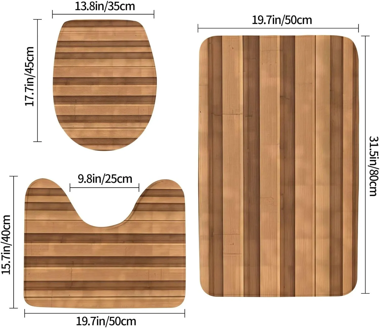 Soft and Comfortable Flannel Bathroom Non Slip Rugs,Super Absorbent Anti-Skid Carpet 3 Pieces/Set Original Wood Color Texture