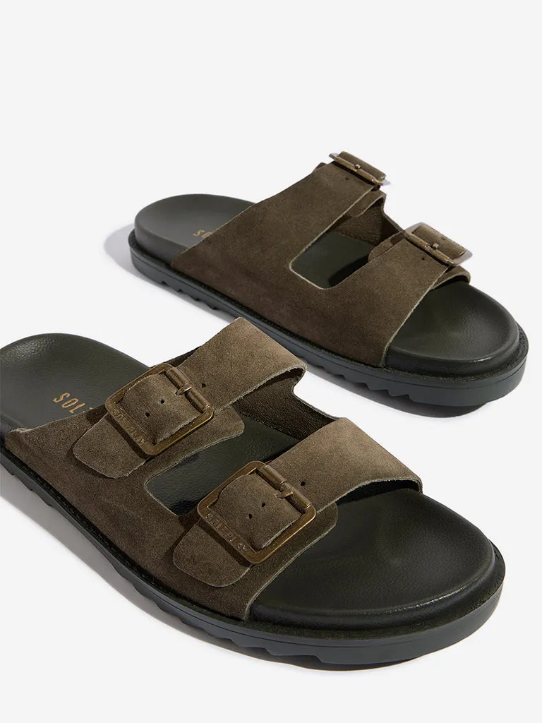 SOLEPLAY Olive Suede Slip-On Sandals