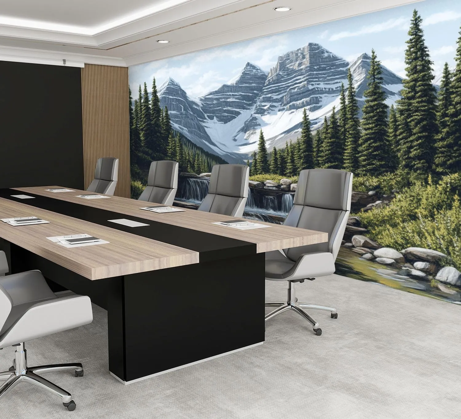 Stream Alpine Morning Mountain Ranges Pine Trees Waterfall Clear Sky Wall Mural Peel & Stick Wallpaper Removable Self-Adhesive Large Wall Sticker Wall Decor for Bedroom Living Room Nursery 100"x144"