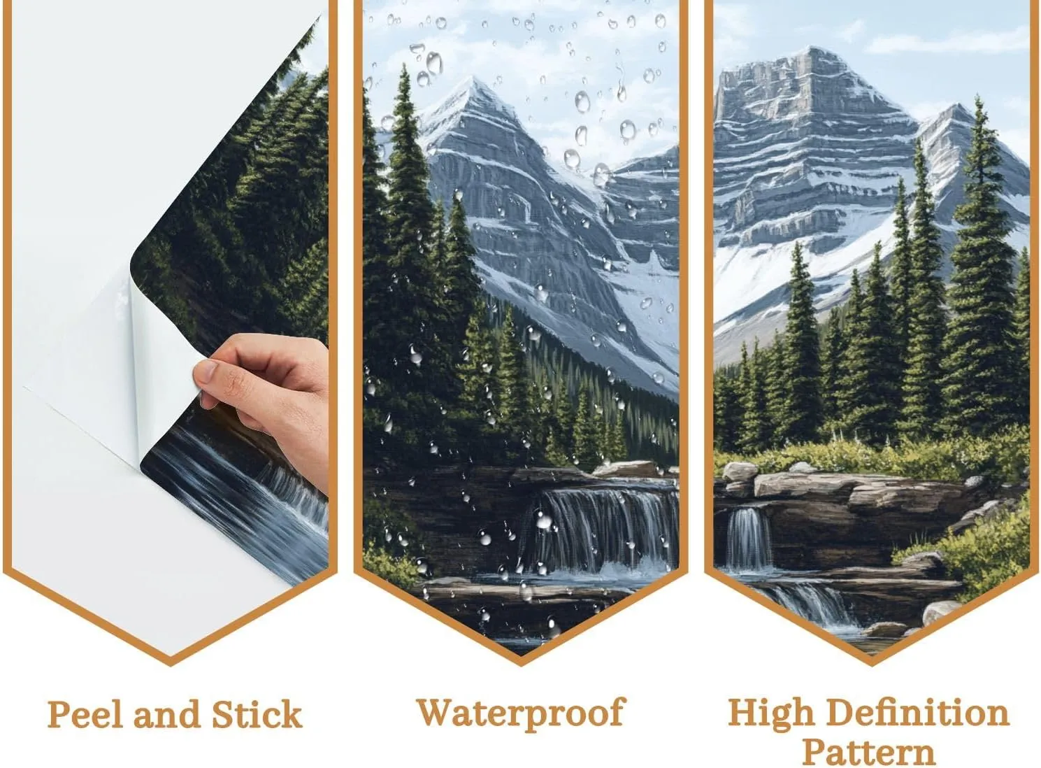 Stream Alpine Morning Mountain Ranges Pine Trees Waterfall Clear Sky Wall Mural Peel & Stick Wallpaper Removable Self-Adhesive Large Wall Sticker Wall Decor for Bedroom Living Room Nursery 100"x144"
