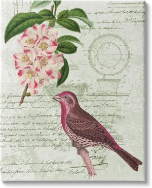 Stupell Industries Antique Bird House Patent Vintage Tree Florals Rosy-Finch, Design by Daphne Polselli Canvas Wall Art, 24 x 30, Green