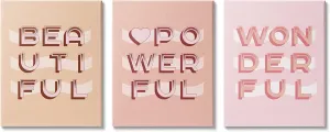 Stupell Industries Beautiful Powerful Wonderful Encouragement Pink White Heart, Designed by Daphne Polselli Canvas Wall Art, 3pc, Each 16 x 20