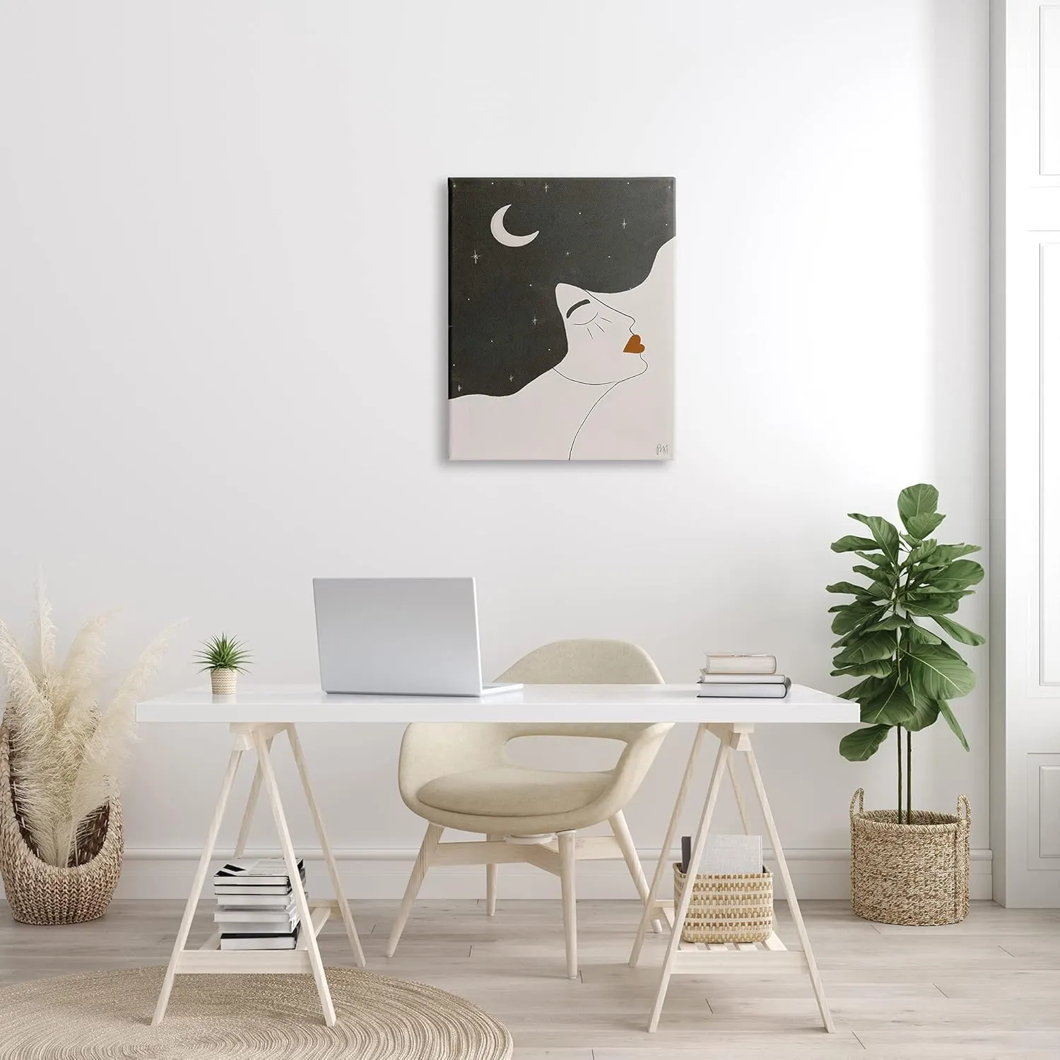 Stupell Industries Female Abstract Hair Portrait Starry Sky Constellations, Designed by Birch&Ink Canvas Wall Art, 24 x 30, Black