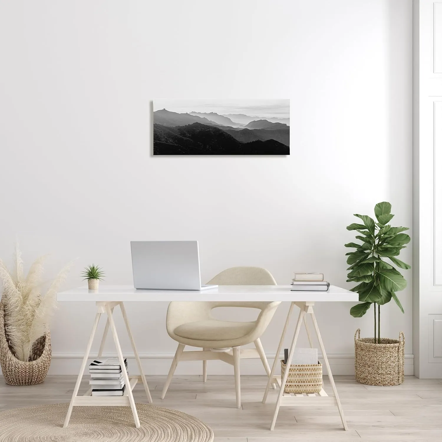 Stupell Industries Misty Sky Open Mountain Landscape Black White Photography, Designed by Danita Delimont Canvas Wall Art, 30x13