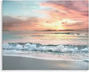 Stupell Industries Morning Sunrise Beach Landscape Distant Mountains Rolling Tide, Designed by Mike Calascibetta Canvas Wall Art, 20 x 16, Orange