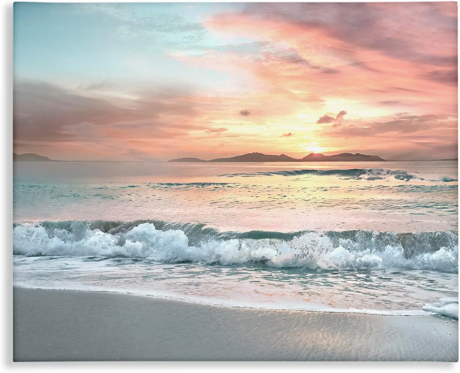Stupell Industries Morning Sunrise Beach Landscape Distant Mountains Rolling Tide, Designed by Mike Calascibetta Canvas Wall Art, 20 x 16, Orange
