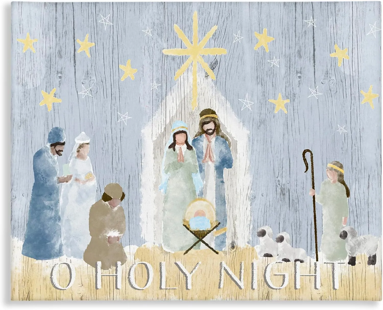 Stupell Industries Nativity Barn Stable Christmas Holiday Rustic Scene, Designed by Andi Metz Canvas Wall Art, 24x30, Blue