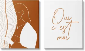 Stupell Industries Oui C'est Moi French Phrase Woman Behind Palms, Designed by Birch&Ink Canvas Wall Art, 2pc, each 16 x 20, Orange