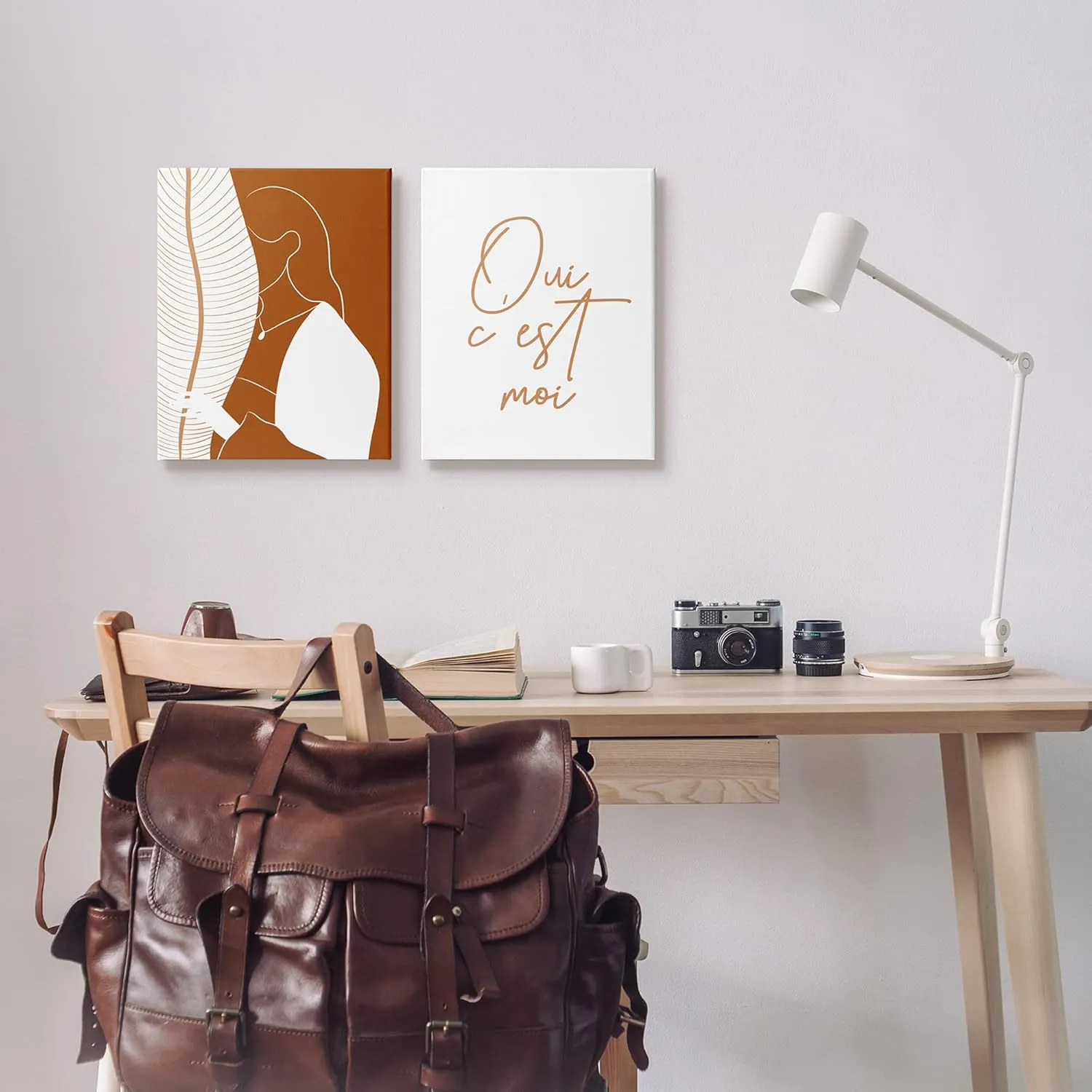 Stupell Industries Oui C'est Moi French Phrase Woman Behind Palms, Designed by Birch&Ink Canvas Wall Art, 2pc, each 16 x 20, Orange