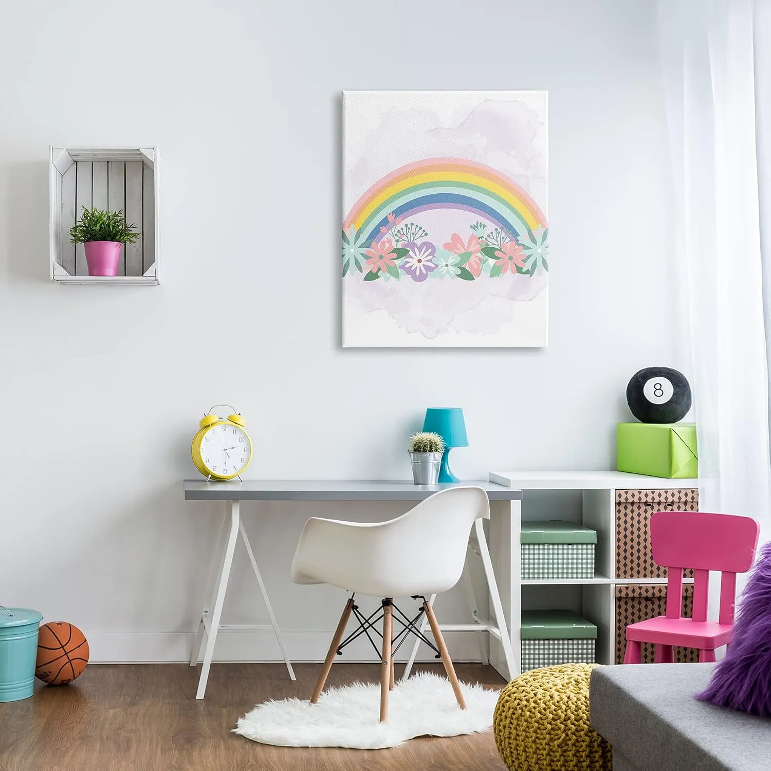 Stupell Industries Tropical Florals Under Playful Rainbow Kids' Illustration, Designed by Kim Allen Canvas Wall Art, 30 x 40, White