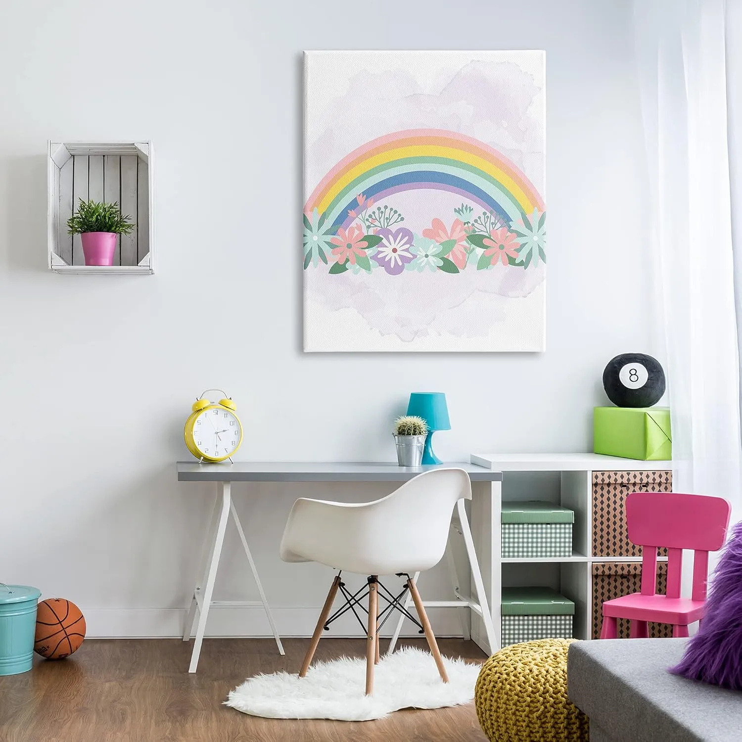 Stupell Industries Tropical Florals Under Playful Rainbow Kids' Illustration, Designed by Kim Allen Canvas Wall Art, 36 x 48, White
