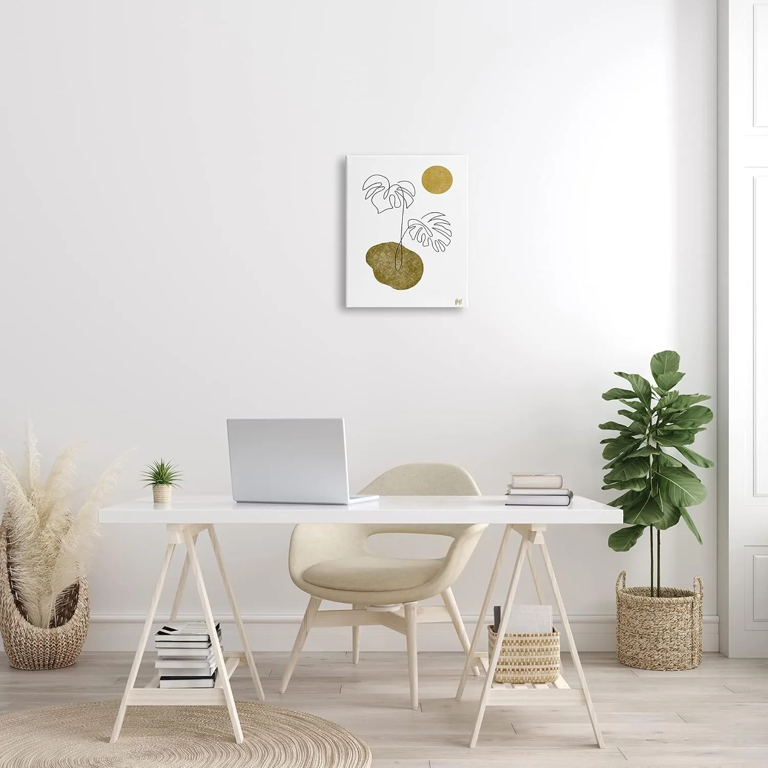 Stupell Industries Tropical Monstera Palms Line Drawing Abstract Desert Sky, Designed by Birch&Ink Canvas Wall Art, 16 x 20, Green
