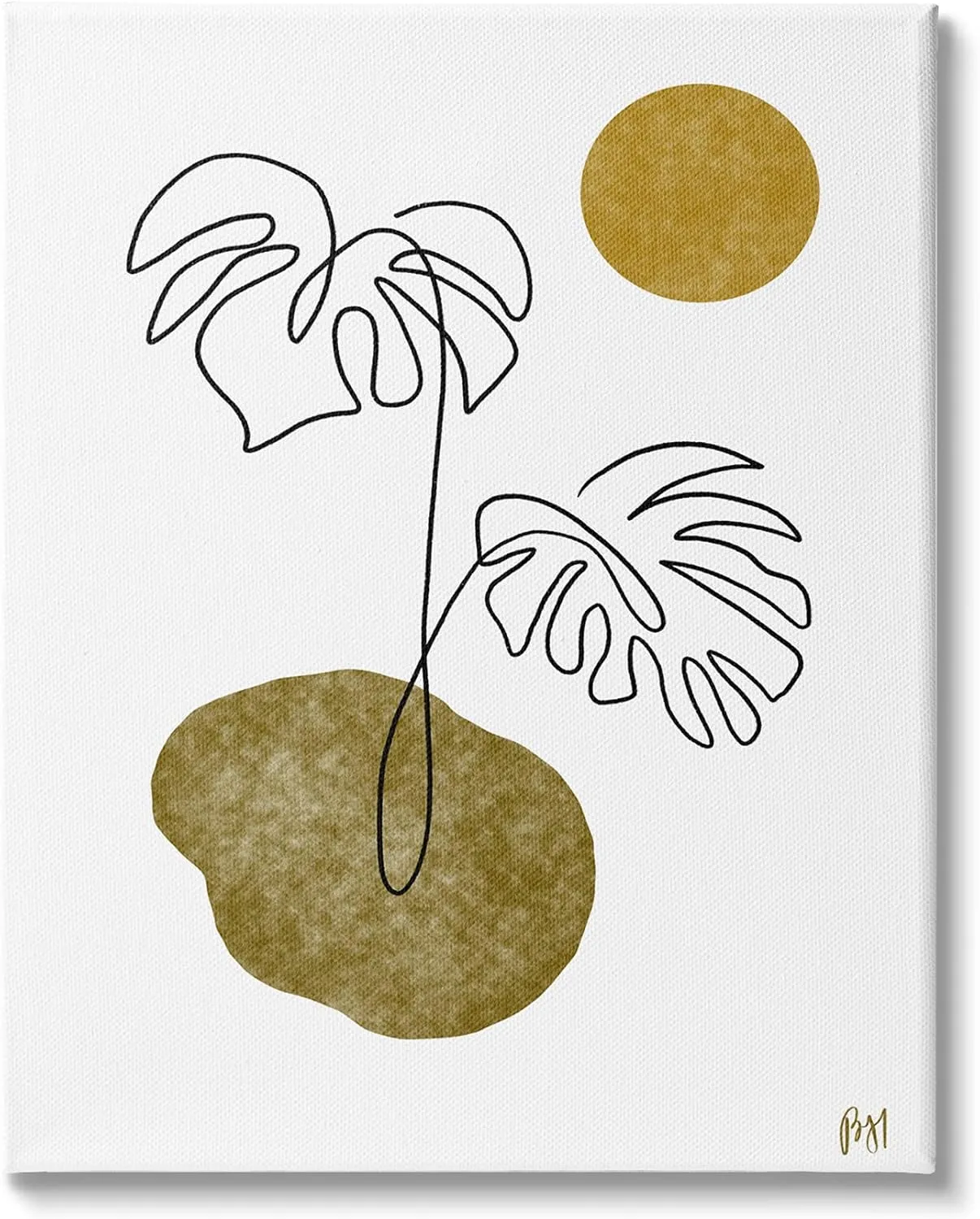Stupell Industries Tropical Monstera Palms Line Drawing Abstract Desert Sky, Designed by Birch&Ink Canvas Wall Art, 16 x 20, Green