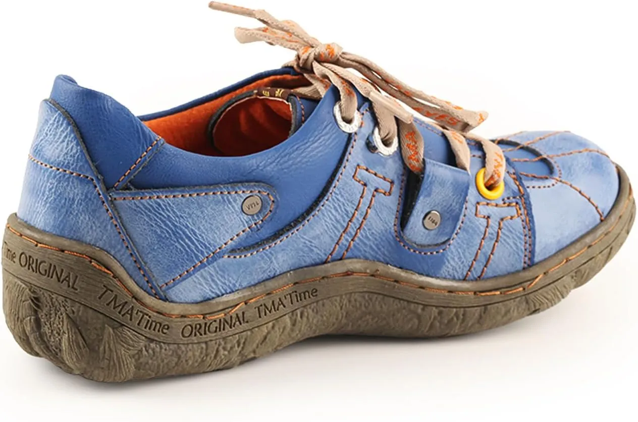 TMA EYES Ladies' Hand-Sewn Thread Genuine Leather Flat Wide-Toe Sports Casual Shoes