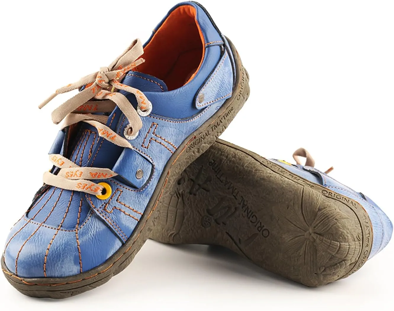 TMA EYES Ladies' Hand-Sewn Thread Genuine Leather Flat Wide-Toe Sports Casual Shoes