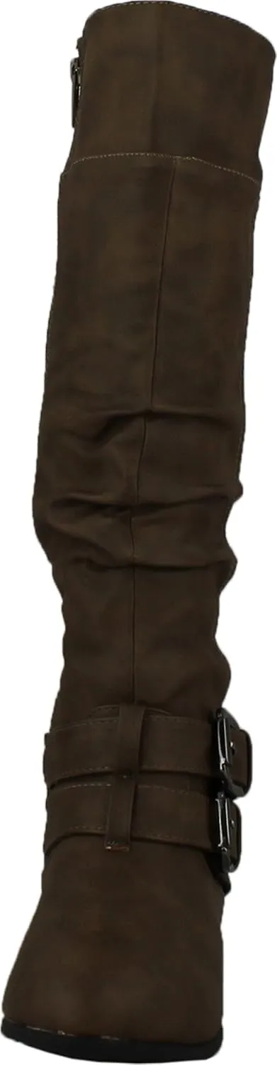 TOP Moda Womens Coco-20 Knee High Round Toe Buckle Slouched Riding Flat Boots