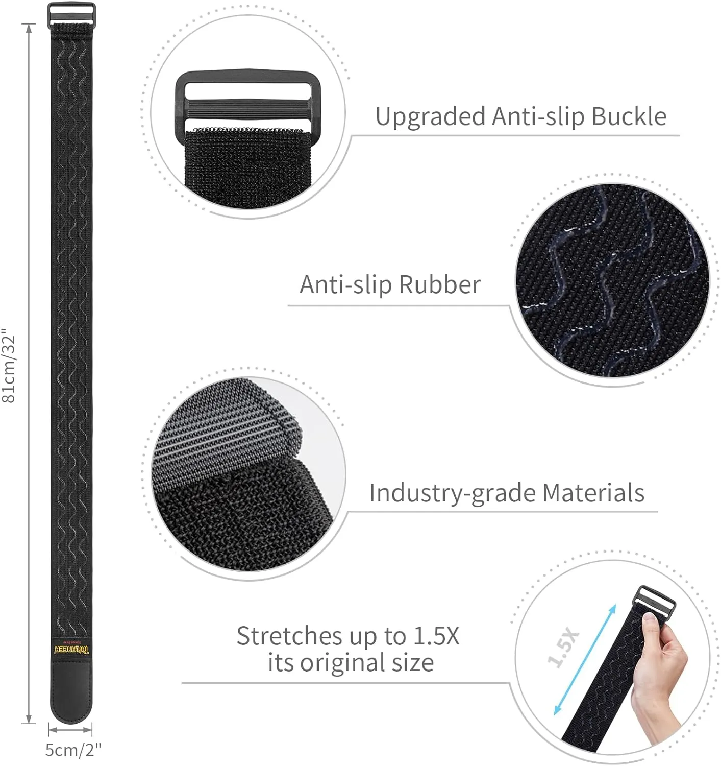 Trilancer Elastic Cinch Straps with Anti-Slip Strips, 32 "x 2" (4 Pack) Multipurpose Hook and Loop Bundling Straps for Hose, Cords, Bike, Luggage, Camping, Yoga Mats