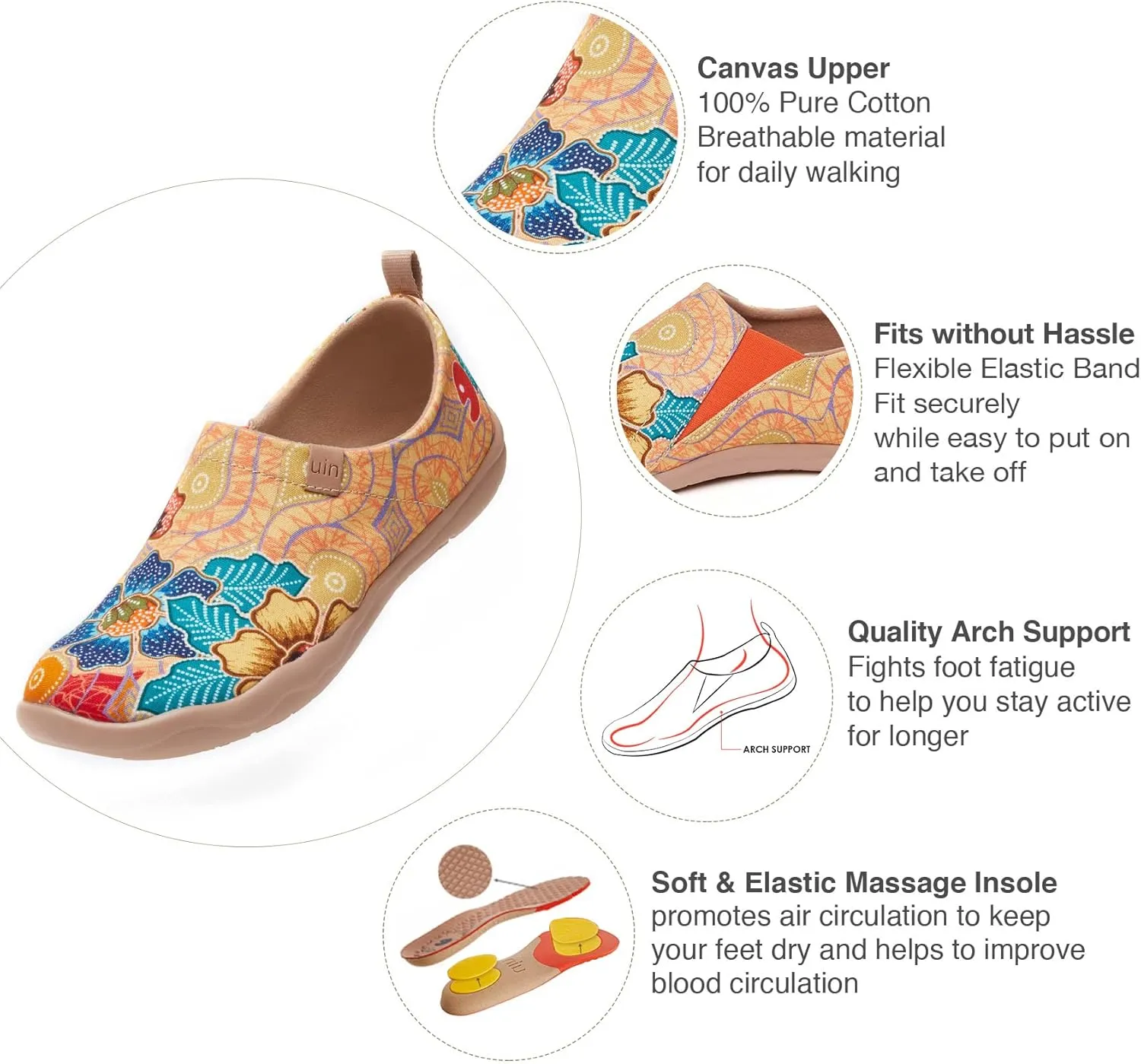 UIN Women's Blossom Slip On Shoes Colorful Comfortable Lightweight Art Travel Sneakers Casual Floral Stylish Everyday Loafers