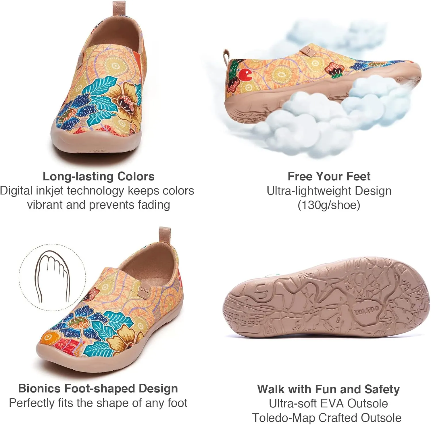 UIN Women's Blossom Slip On Shoes Colorful Comfortable Lightweight Art Travel Sneakers Casual Floral Stylish Everyday Loafers