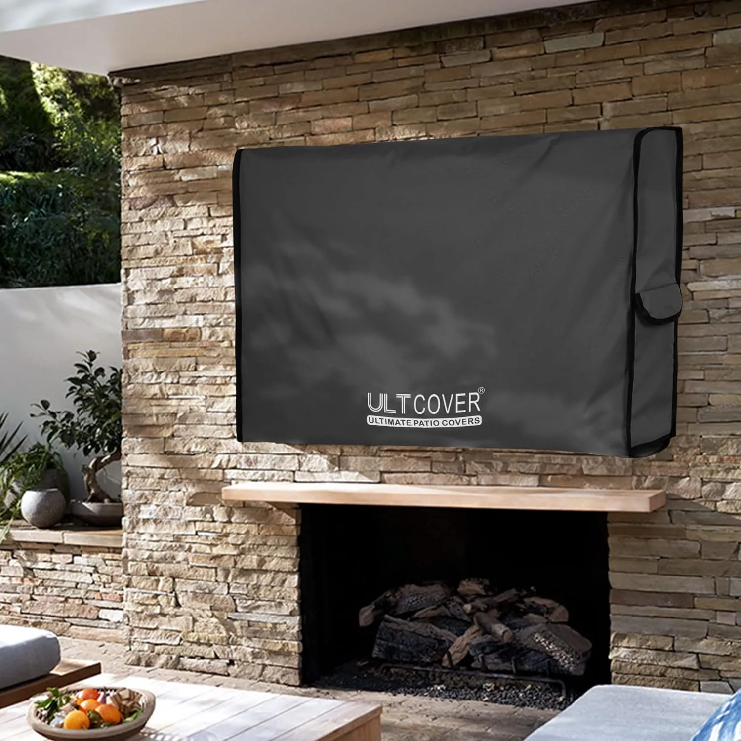 ULTCOVER Waterproof Outdoor TV Cover for 55-59 inch Outside Flat Screen Televisions with Mounts and Stands, Black