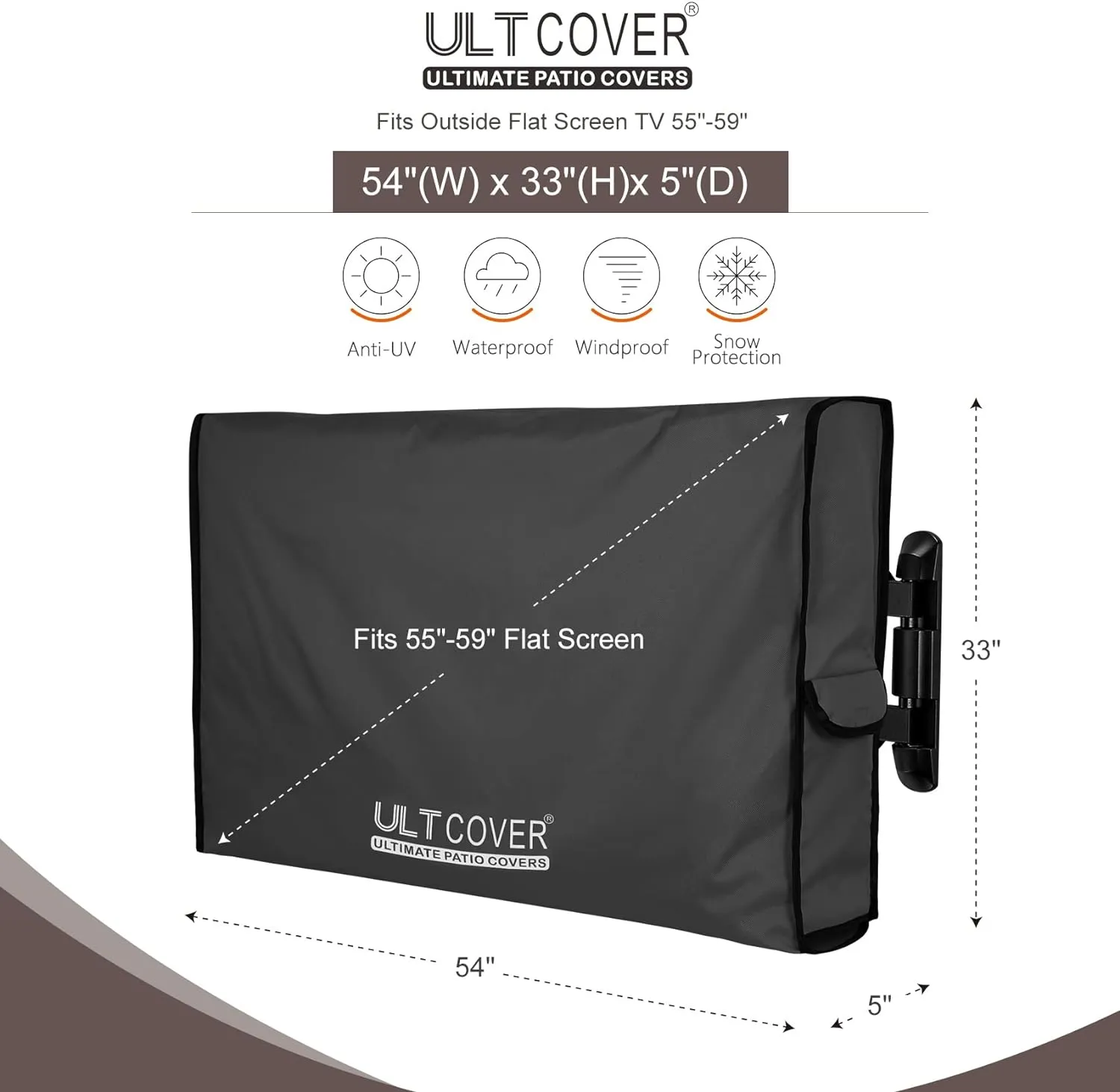 ULTCOVER Waterproof Outdoor TV Cover for 55-59 inch Outside Flat Screen Televisions with Mounts and Stands, Black