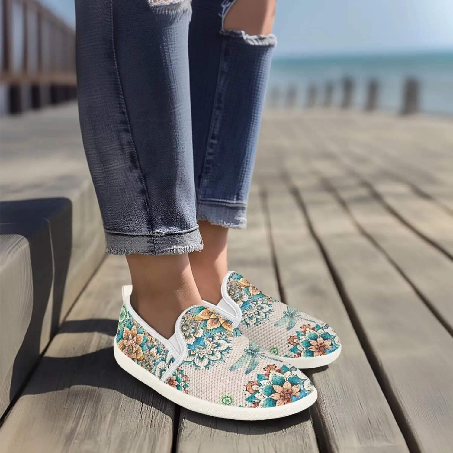 UNICEU Slip On Sneakers for Women Mesh Running Shoes with Anti Slip Rubber Sole,Lightweight Flat Loafers Casual Walking Shoes