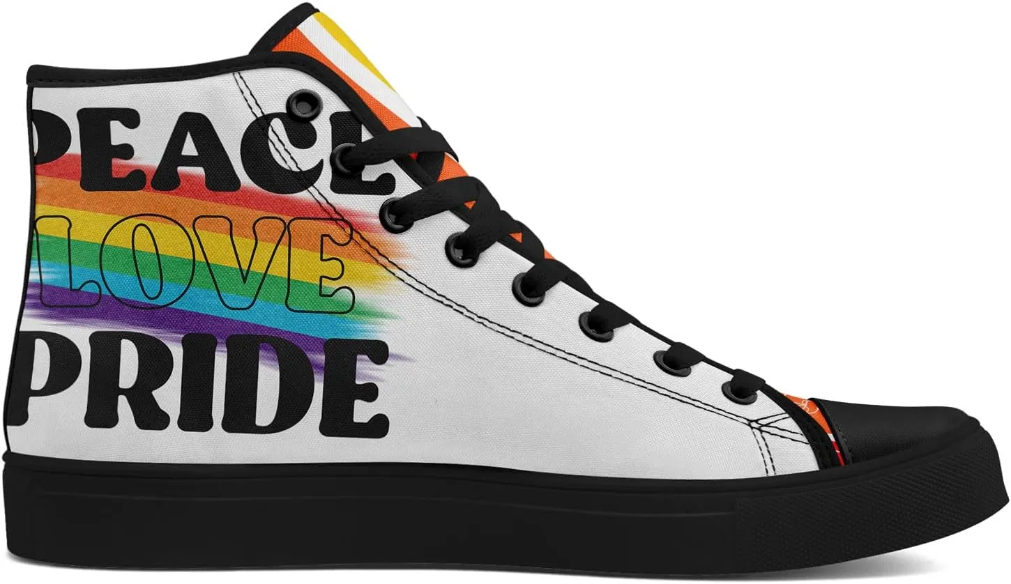 Unisex High Top Canvas Sneakers Lace-up Fashion Casual Walking Tennis Shoes Rainbow Stripe Heart Footwear