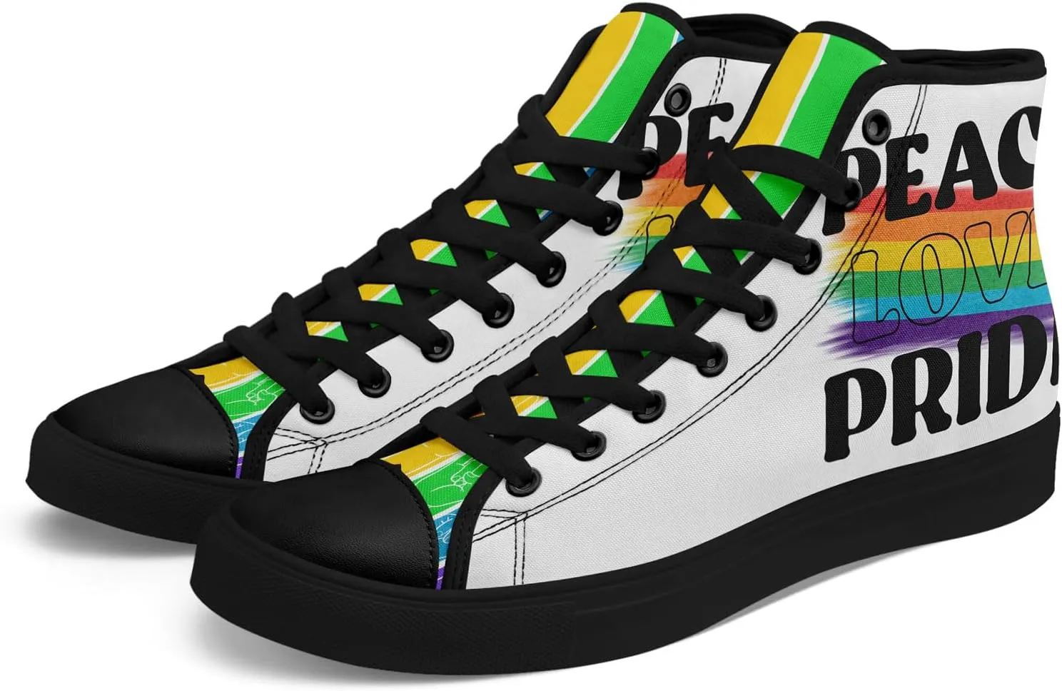 Unisex High Top Canvas Sneakers Lace-up Fashion Casual Walking Tennis Shoes Rainbow Stripe Heart Footwear