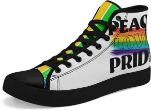 Unisex High Top Canvas Sneakers Lace-up Fashion Casual Walking Tennis Shoes Rainbow Stripe Heart Footwear