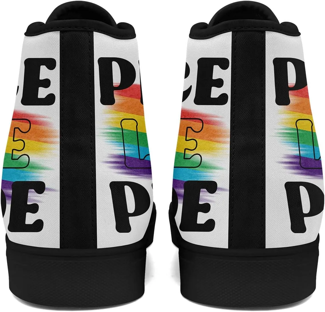 Unisex High Top Canvas Sneakers Lace-up Fashion Casual Walking Tennis Shoes Rainbow Stripe Heart Footwear