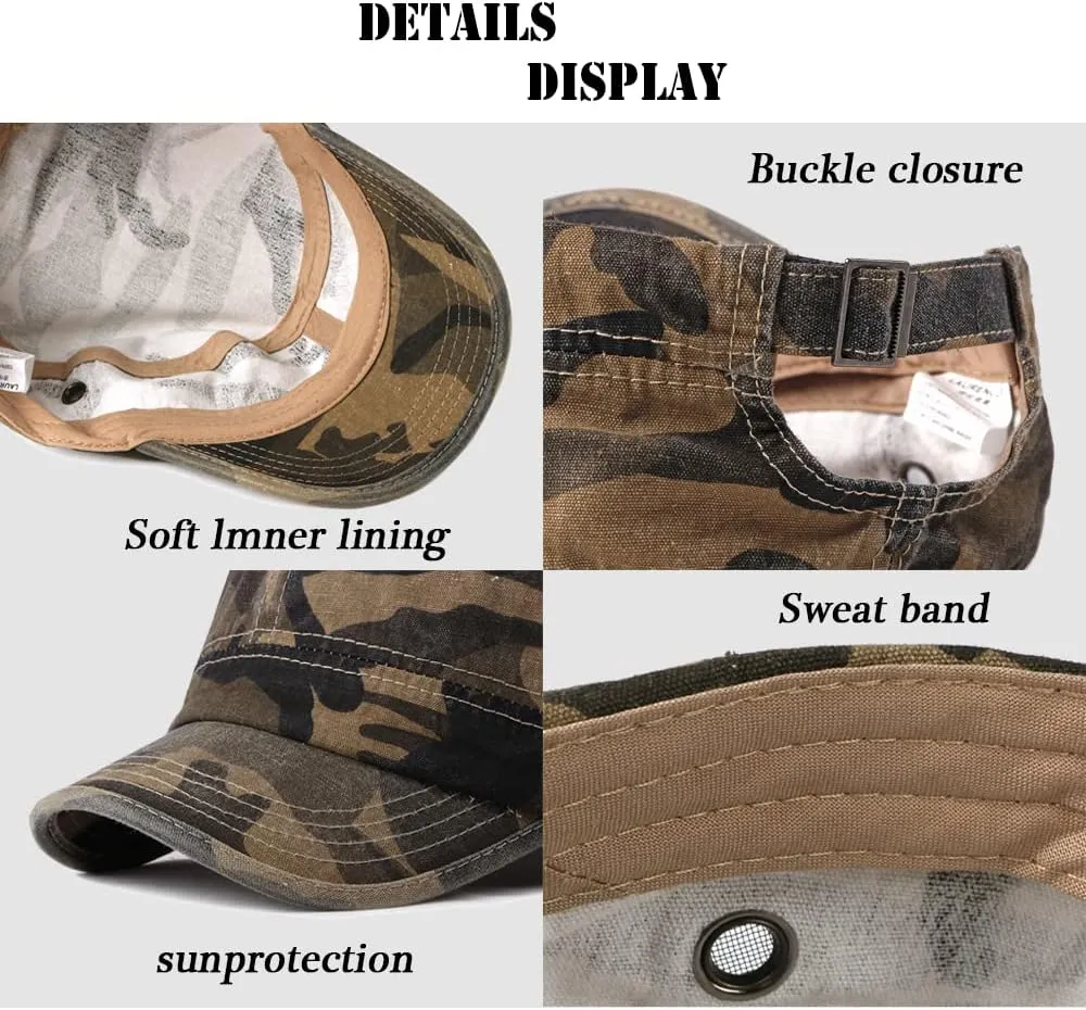 Unisex Military Army Hat Men Women Baseball Cap Flat Top Cap Adjustable Camo Cadet Cap