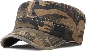 Unisex Military Army Hat Men Women Baseball Cap Flat Top Cap Adjustable Camo Cadet Cap