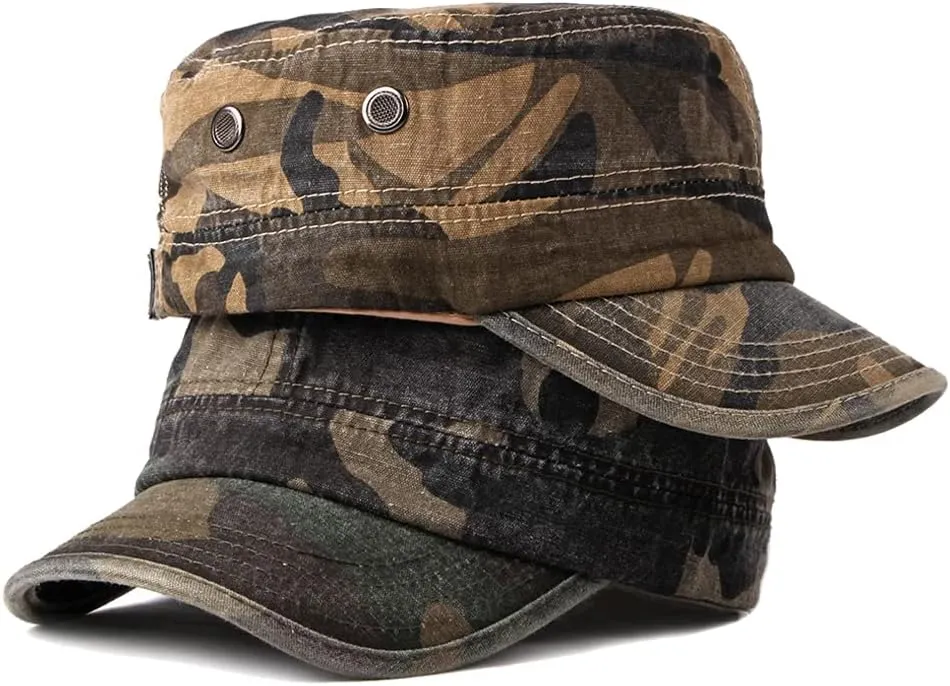 Unisex Military Army Hat Men Women Baseball Cap Flat Top Cap Adjustable Camo Cadet Cap
