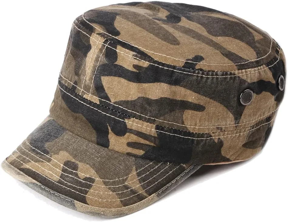 Unisex Military Army Hat Men Women Baseball Cap Flat Top Cap Adjustable Camo Cadet Cap
