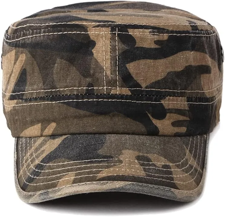 Unisex Military Army Hat Men Women Baseball Cap Flat Top Cap Adjustable Camo Cadet Cap