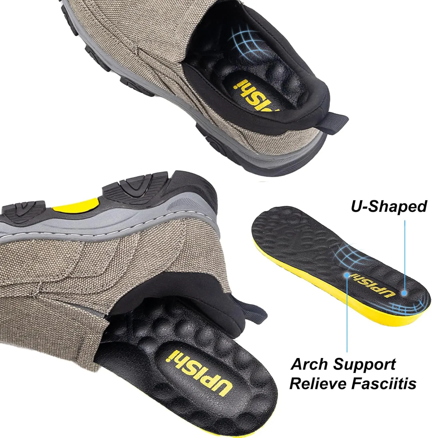 UPIShi Men's Hands Free Slip On Walking Loafer Slip-ins Casual Canvas Lightweight Indoor Outdoor Cushioning Shoes