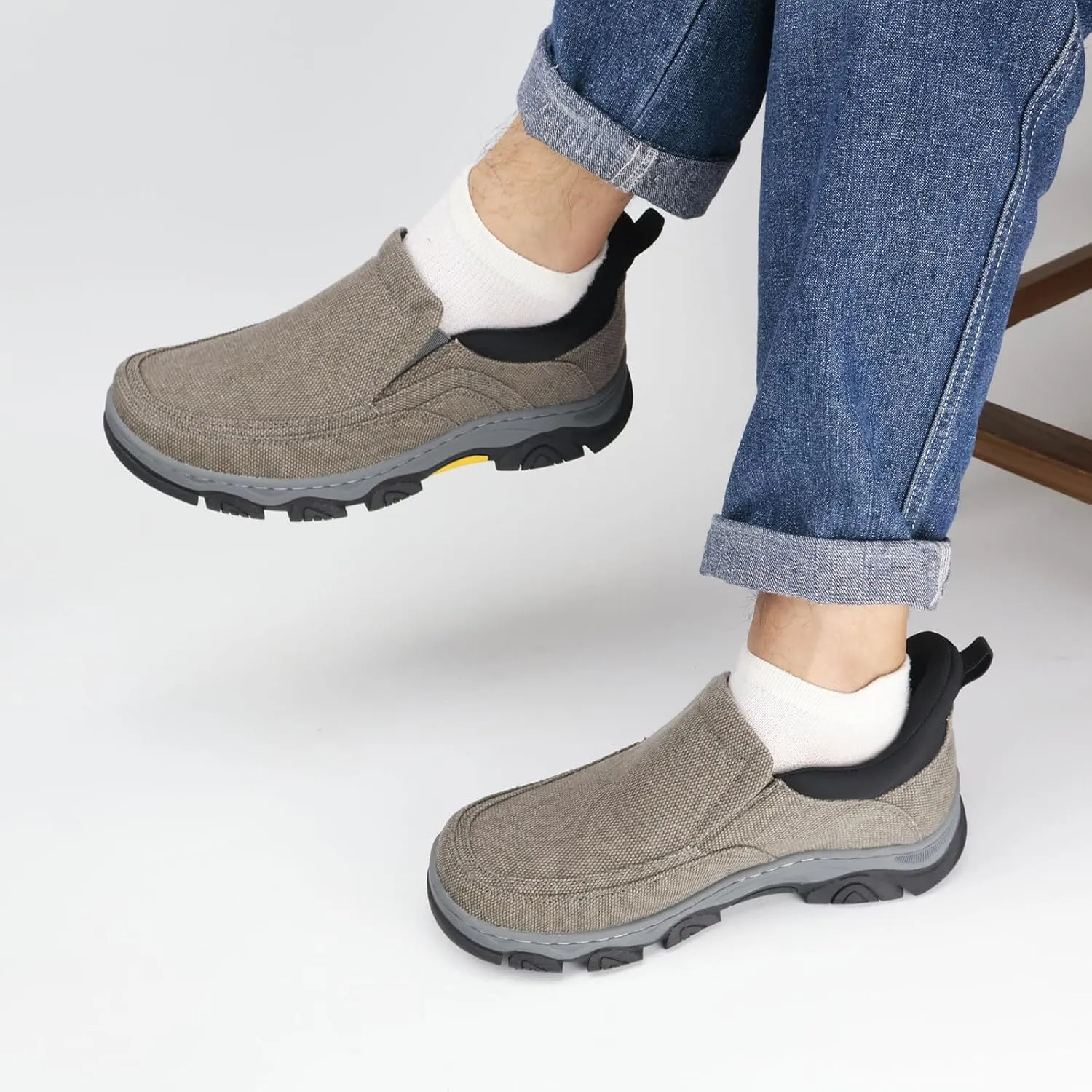 UPIShi Men's Hands Free Slip On Walking Loafer Slip-ins Casual Canvas Lightweight Indoor Outdoor Cushioning Shoes