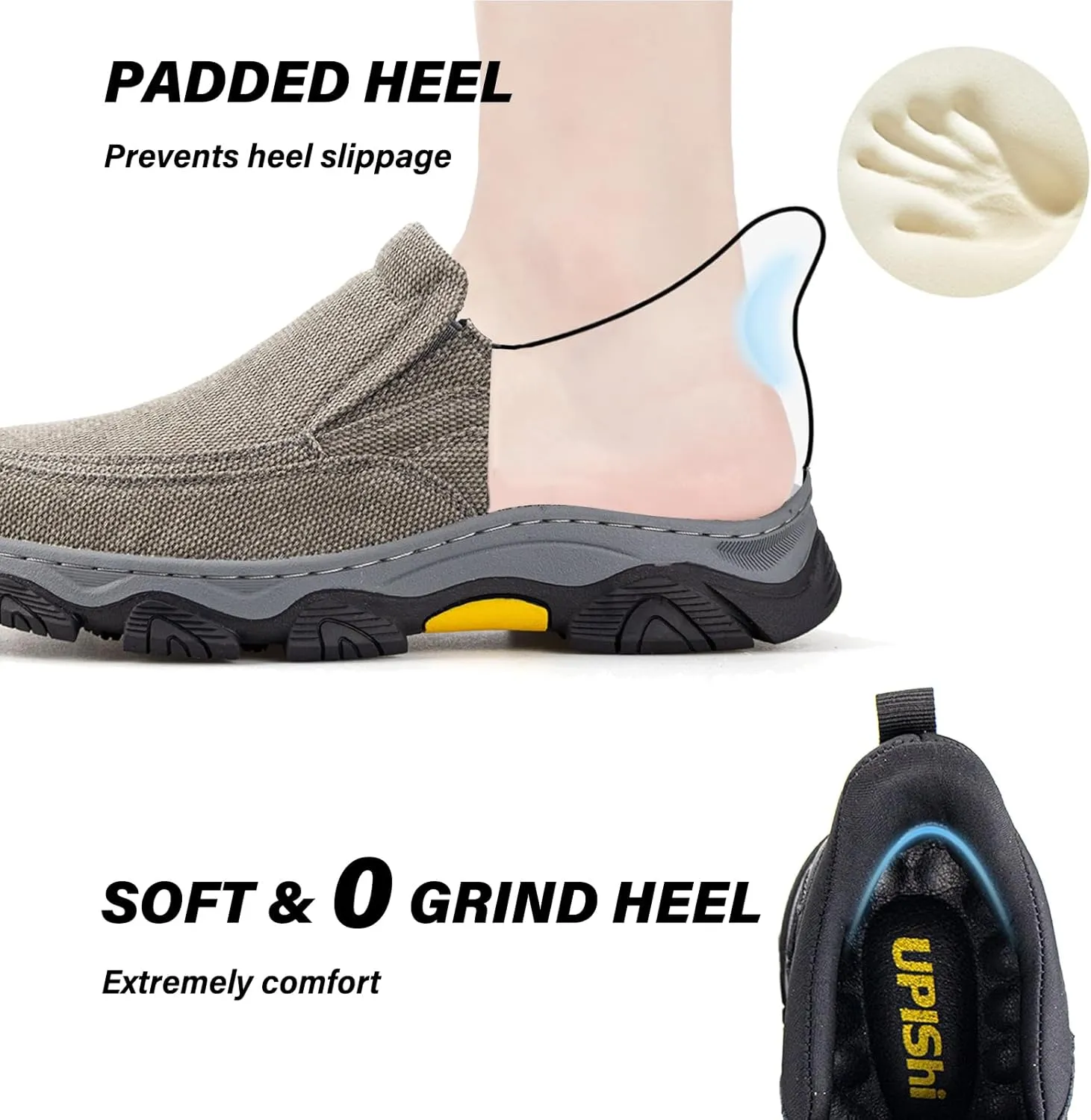 UPIShi Men's Hands Free Slip On Walking Loafer Slip-ins Casual Canvas Lightweight Indoor Outdoor Cushioning Shoes