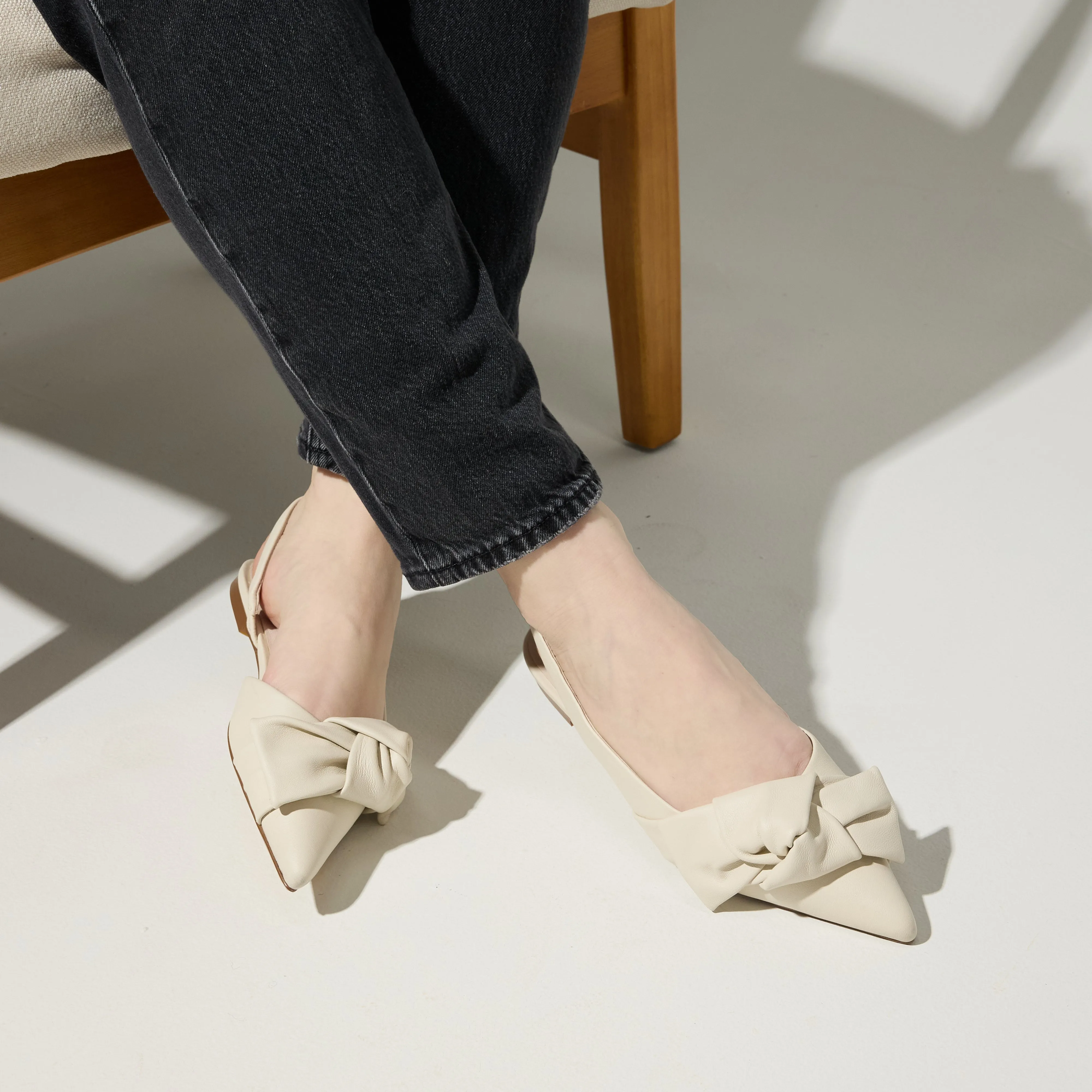 Violet Slingback Flat in Bone Leather