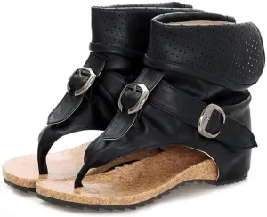 VOKLIN Women's Casual Cuff Flat Sandals Booties Buckle Roman Zipper Summer Comfort Thong Flip Flops Shoes