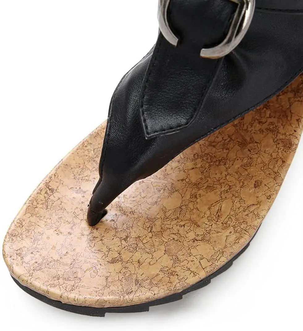 VOKLIN Women's Casual Cuff Flat Sandals Booties Buckle Roman Zipper Summer Comfort Thong Flip Flops Shoes