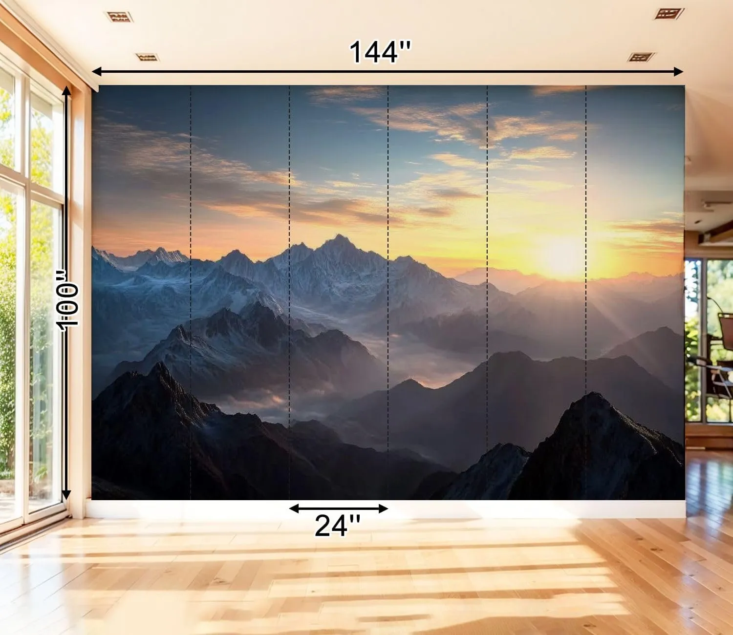 Wall Mural Aerial View Misty Mountains Sunrise Self Adhesive Wallpaper Peel & Stick Wall Decal Sticker Poster Home Decor for Bedroom Living Room Bathroom 100"x144"