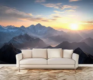 Wall Mural Aerial View Misty Mountains Sunrise Self Adhesive Wallpaper Peel & Stick Wall Decal Sticker Poster Home Decor for Bedroom Living Room Bathroom 100"x144"