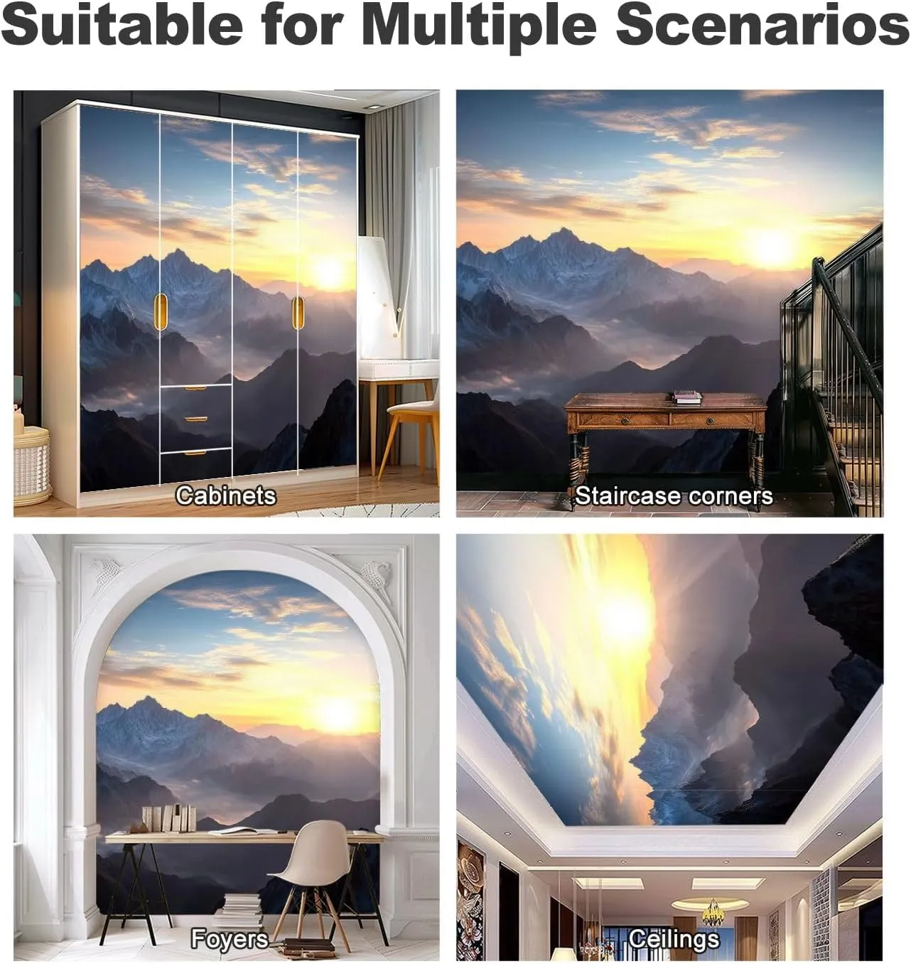 Wall Mural Aerial View Misty Mountains Sunrise Self Adhesive Wallpaper Peel & Stick Wall Decal Sticker Poster Home Decor for Bedroom Living Room Bathroom 100"x144"