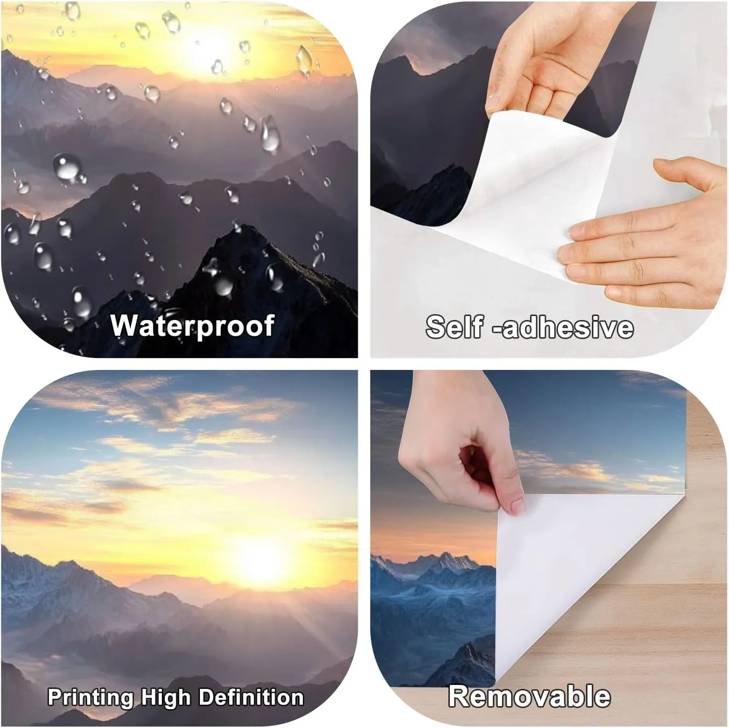 Wall Mural Aerial View Misty Mountains Sunrise Self Adhesive Wallpaper Peel & Stick Wall Decal Sticker Poster Home Decor for Bedroom Living Room Bathroom 100"x144"