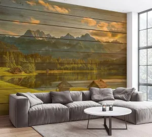 Wall Mural Magic Sunrise Alpine Lake Geroldsee View to Mount Karwendel Garmisch Peel and Stick Wallpaper Removable Self-Adhesive Wall Sticker Wall Decor for Bedroom Living Room Decor 100"x144"