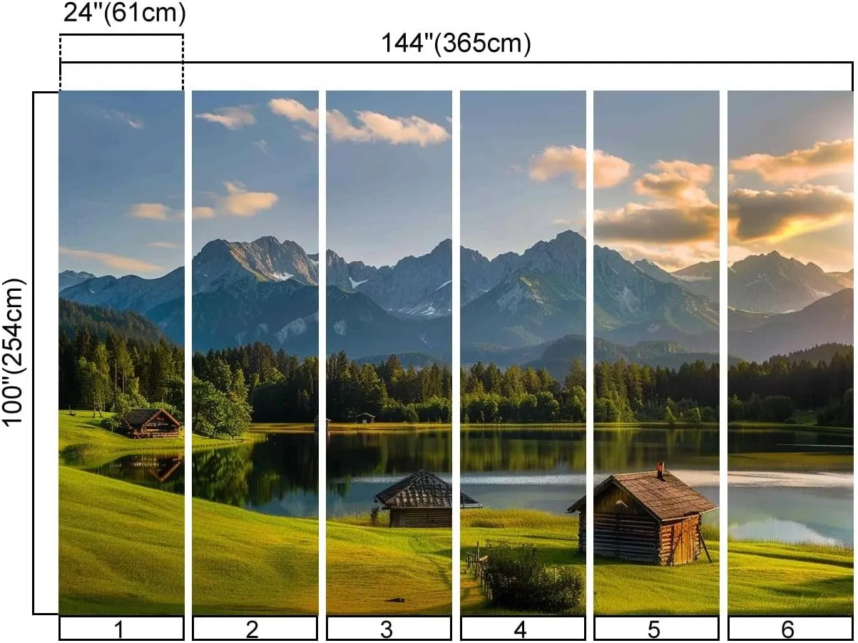 Wall Mural Magic Sunrise Alpine Lake Geroldsee View to Mount Karwendel Garmisch Peel and Stick Wallpaper Removable Self-Adhesive Wall Sticker Wall Decor for Bedroom Living Room Decor 100"x144"