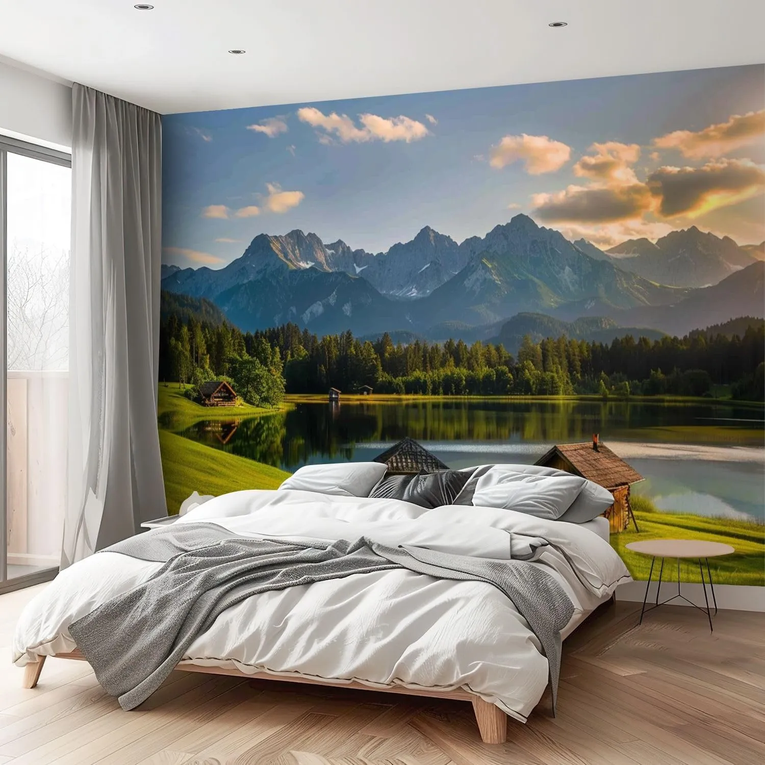 Wall Mural Magic Sunrise Alpine Lake Geroldsee View to Mount Karwendel Garmisch Peel and Stick Wallpaper Removable Self-Adhesive Wall Sticker Wall Decor for Bedroom Living Room Decor 100"x144"