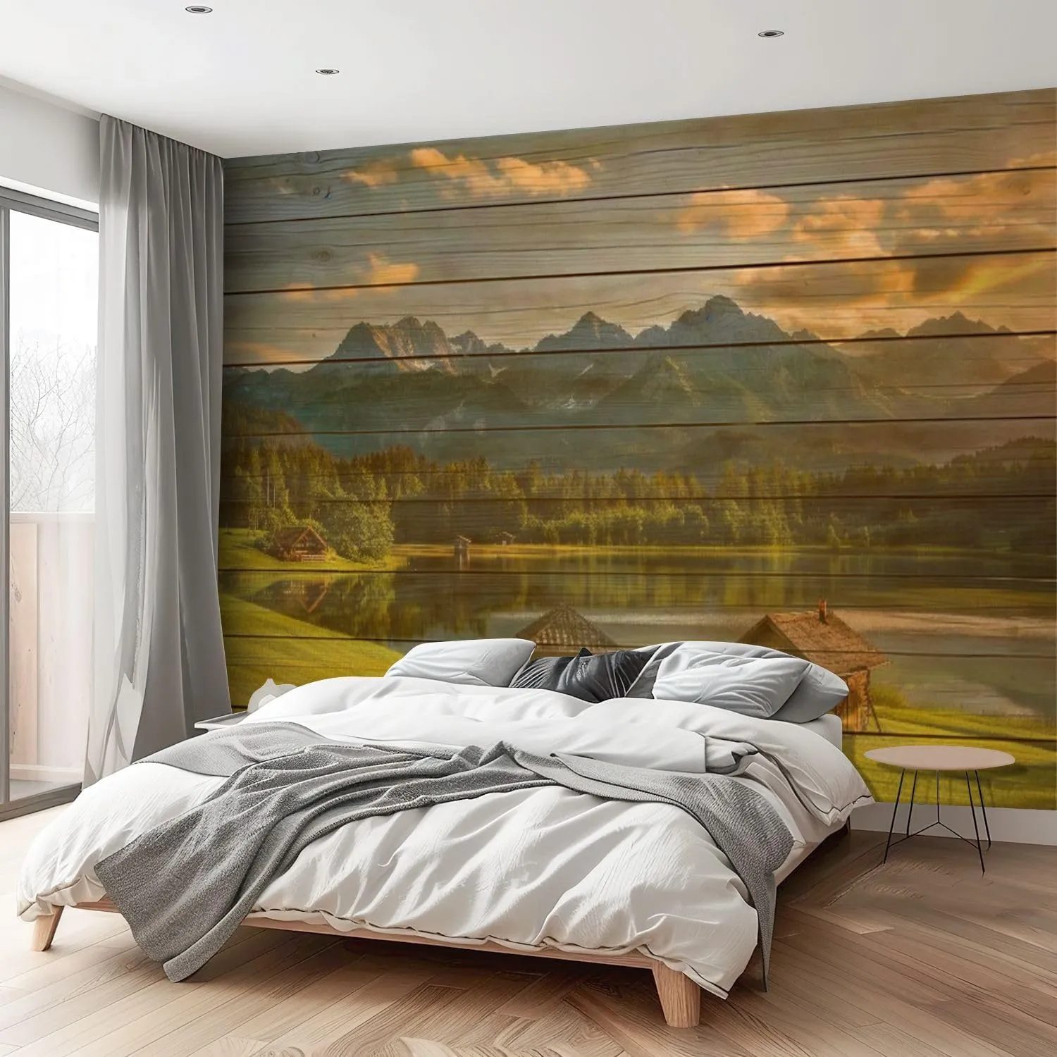 Wall Mural Magic Sunrise Alpine Lake Geroldsee View to Mount Karwendel Garmisch Peel and Stick Wallpaper Removable Self-Adhesive Wall Sticker Wall Decor for Bedroom Living Room Decor 100"x144"